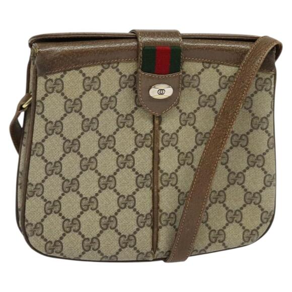 GUCCI GG Supreme Web Sherry Line Shoulder Bag Pvc Beige Gold Red - Picture 1 of 16